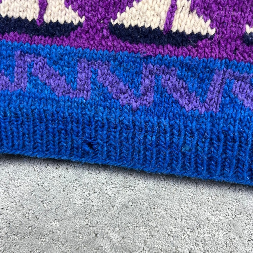 Vintage Hand Made Wool Sweater L/XL?? Sailboat Nautical Knit Blue Chunky Ecuador - Picture 10 of 16